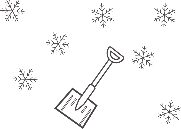 Illustration von mehrere Schneeflocken mit einer Schneeschaufel
